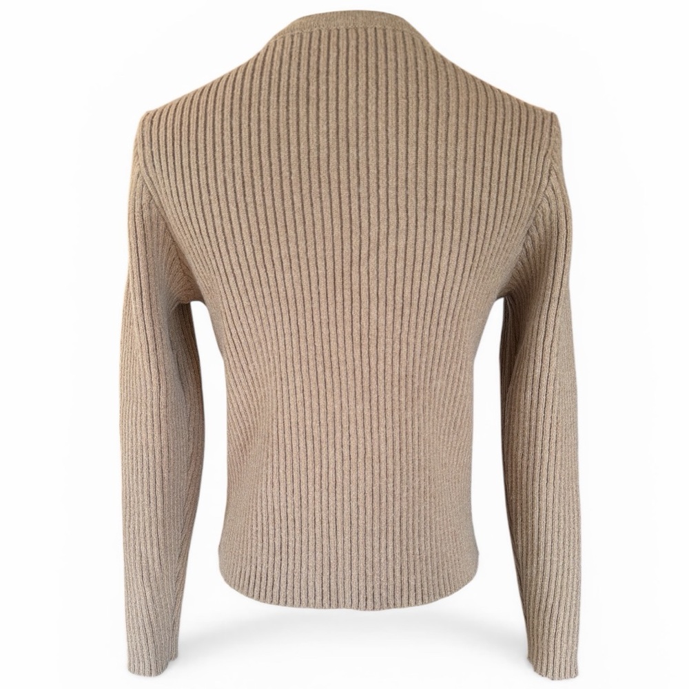 Commense Ribbed Cardigan Camel Button Front Split Hem Minimalist Size S - Picture 5 of 12